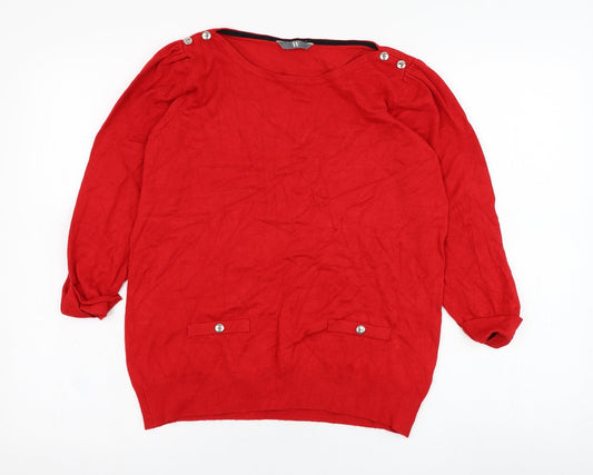 BHS Womens Red Round Neck  Viscose Pullover Jumper Size 14