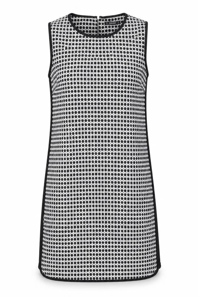 Dunnes Womens Black Geometric Polyester Shift  Size 10  Round Neck Zip