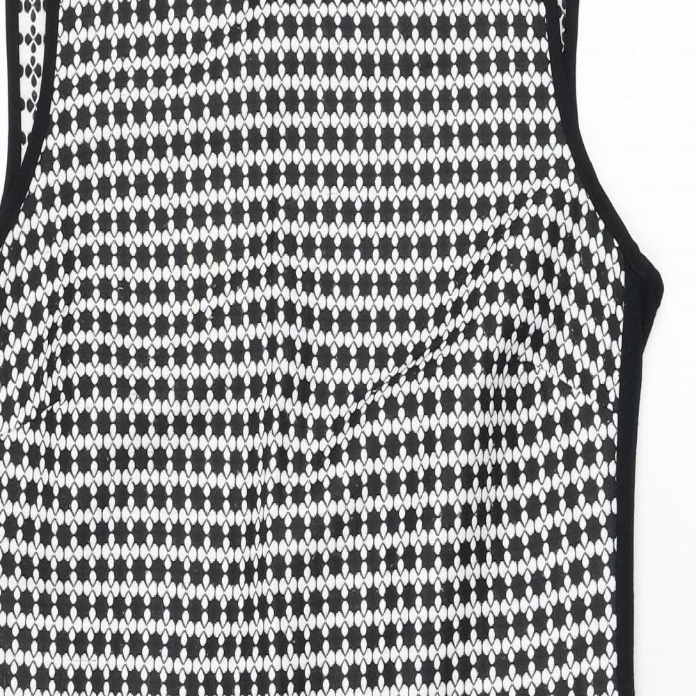 Dunnes Stores Womens Black Geometric Polyester Shift  Size 10  Round Neck Zip