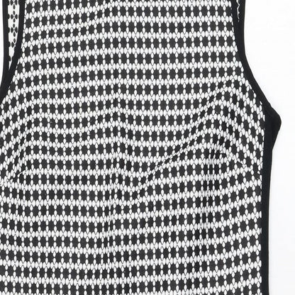 Dunnes Stores Womens Black Geometric Polyester Shift  Size 10  Round Neck Zip