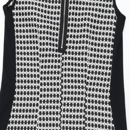 Dunnes Stores Womens Black Geometric Polyester Shift  Size 10  Round Neck Zip