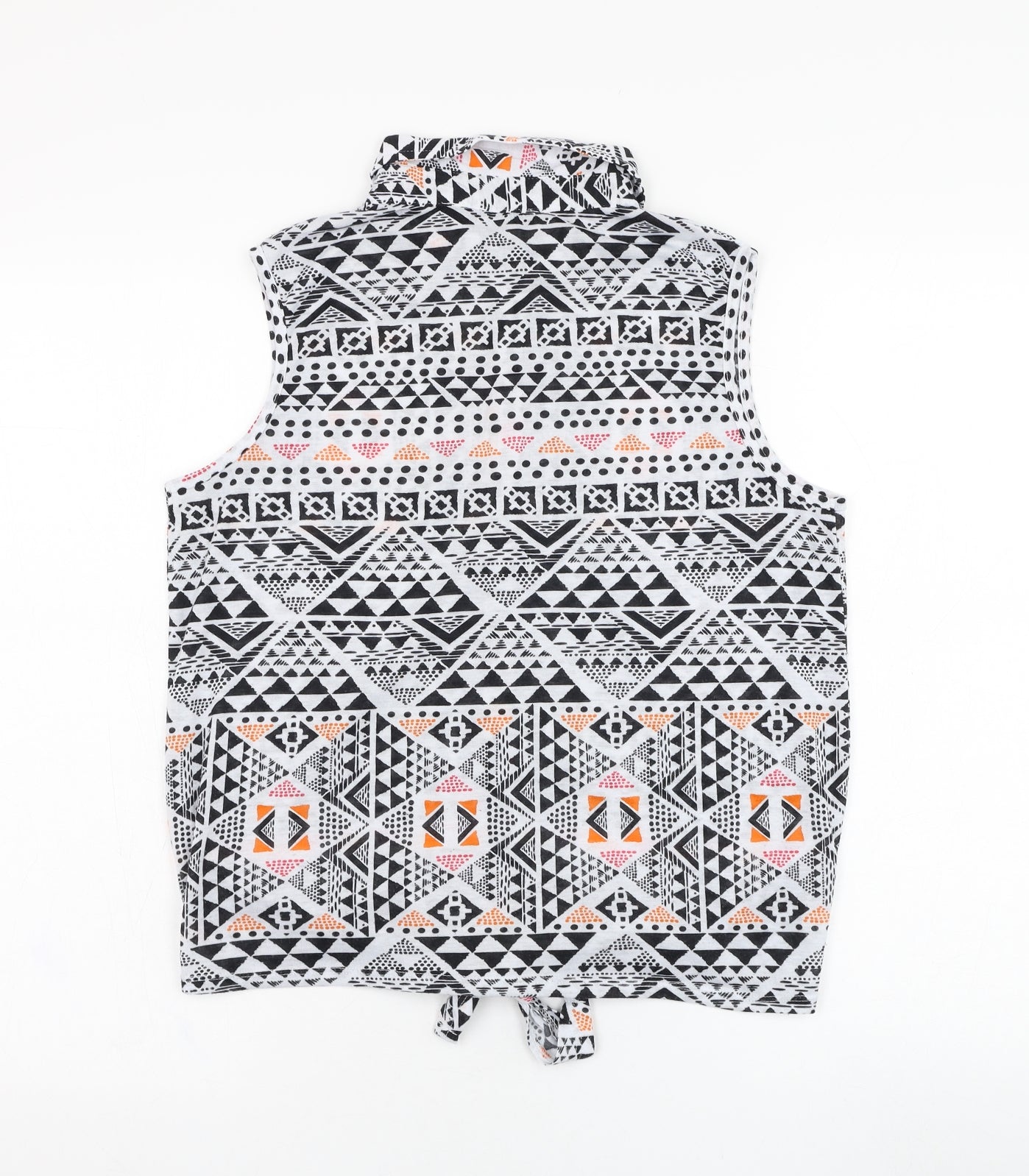 Atmosphere Womens White Geometric Polyester Basic Button-Up Size 8 Collared