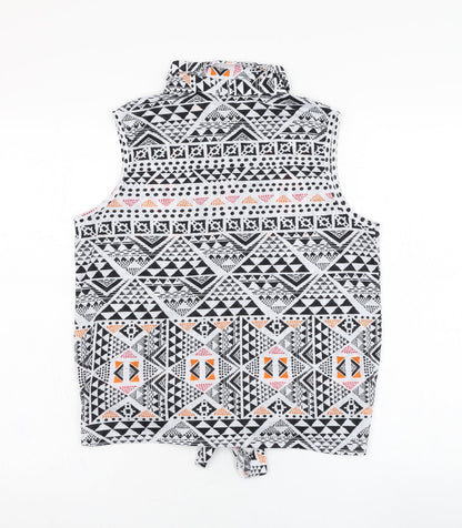 Atmosphere Womens White Geometric Polyester Basic Button-Up Size 8 Collared