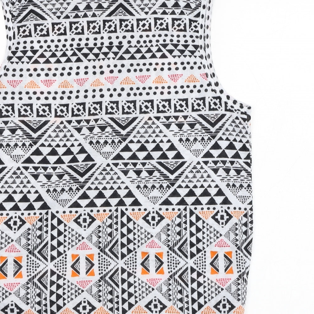 Atmosphere Womens White Geometric Polyester Basic Button-Up Size 8 Collared