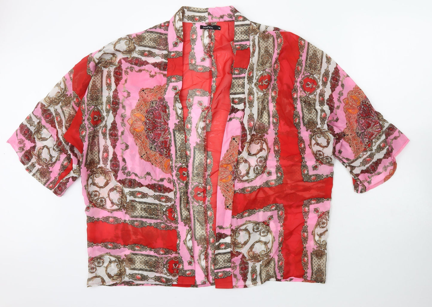 Boohoo Womens Red Crew Neck Floral Polyester Cape Jumper Size M