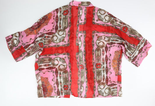 Boohoo Womens Red Crew Neck Floral Polyester Cape Jumper Size M