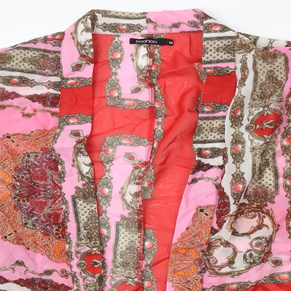 Boohoo Womens Red Crew Neck Floral Polyester Cape Jumper Size M