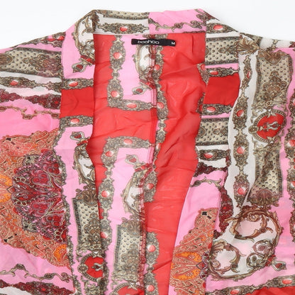 Boohoo Womens Red Crew Neck Floral Polyester Cape Jumper Size M