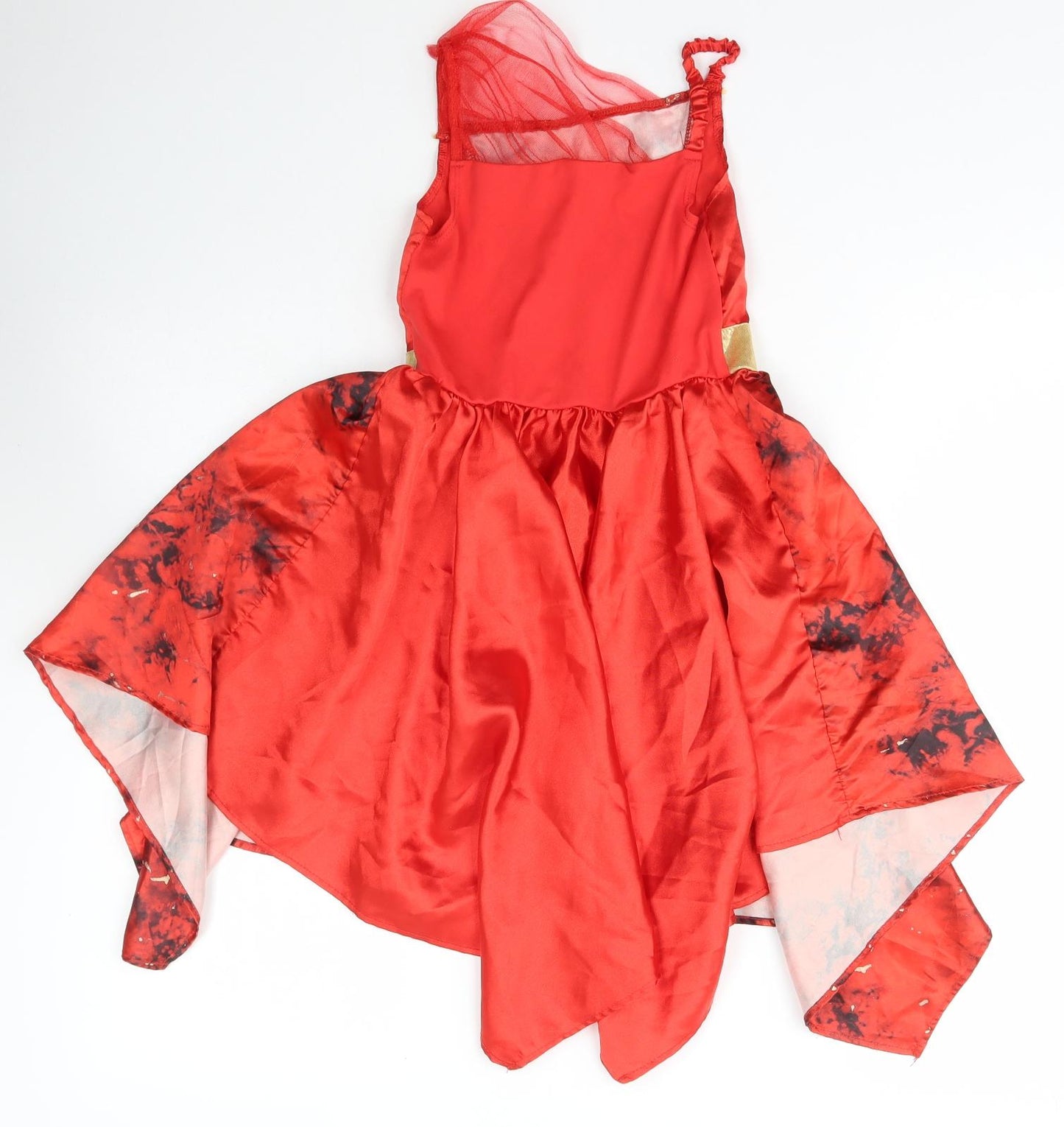 Morrisons Girls Red  Polyester Ball Gown  Size 5-6 Years  Off the Shoulder Pullover - Halloween Devil Fancy Dress