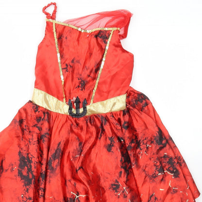 Morrisons Girls Red  Polyester Ball Gown  Size 5-6 Years  Off the Shoulder Pullover - Halloween Devil Fancy Dress