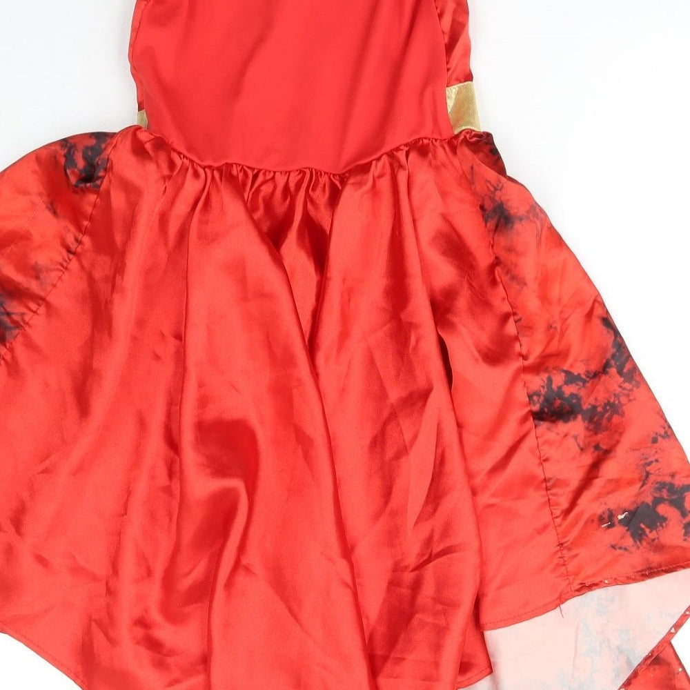Morrisons Girls Red  Polyester Ball Gown  Size 5-6 Years  Off the Shoulder Pullover - Halloween Devil Fancy Dress