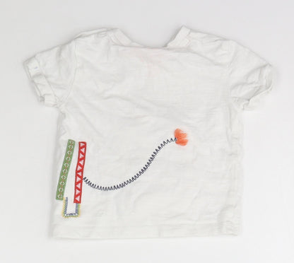 F&F Girls White  Cotton Basic T-Shirt Size 9-12 Months Crew Neck Snap