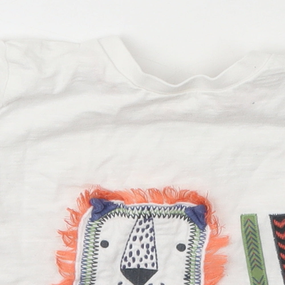F&F Girls White  Cotton Basic T-Shirt Size 9-12 Months Crew Neck Snap
