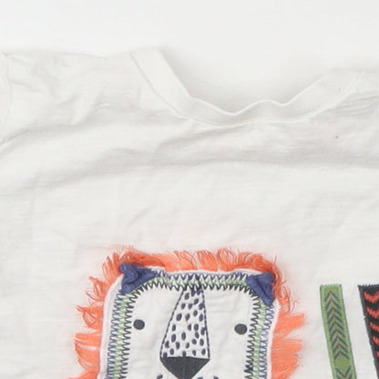 F&F Girls White  Cotton Basic T-Shirt Size 9-12 Months Crew Neck Snap
