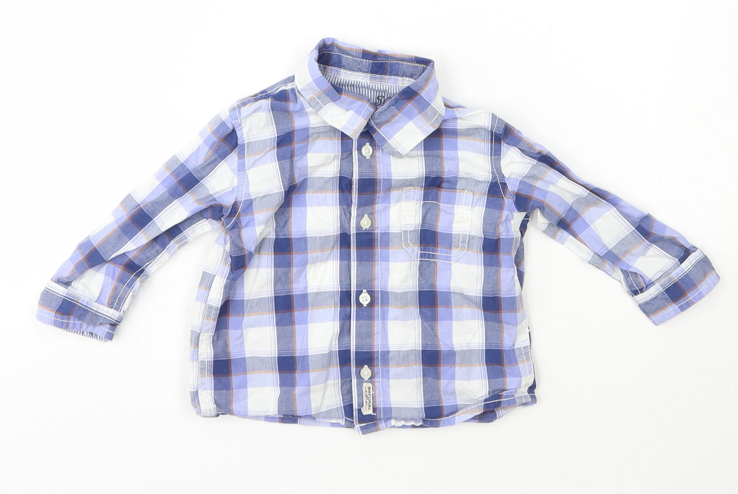Matoral Boys Blue Check Cotton Basic Button-Up Size 6-9 Months Collared Button