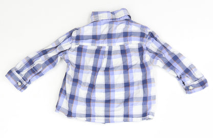 Matoral Boys Blue Check Cotton Basic Button-Up Size 6-9 Months Collared Button