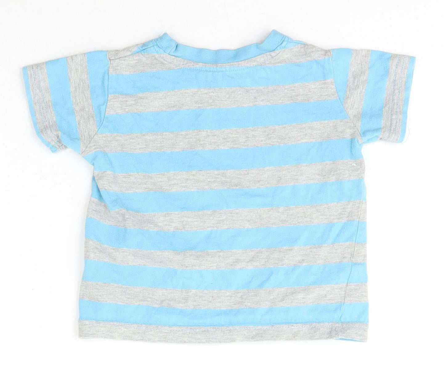 Matalan Boys Blue Striped Cotton Basic T-Shirt Size 9-12 Months Crew Neck Pullover - Dad Daddy
