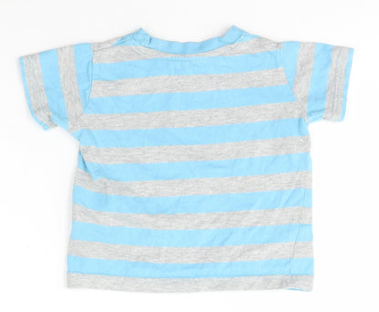 Matalan Boys Blue Striped Cotton Basic T-Shirt Size 9-12 Months Crew Neck Pullover - Dad Daddy