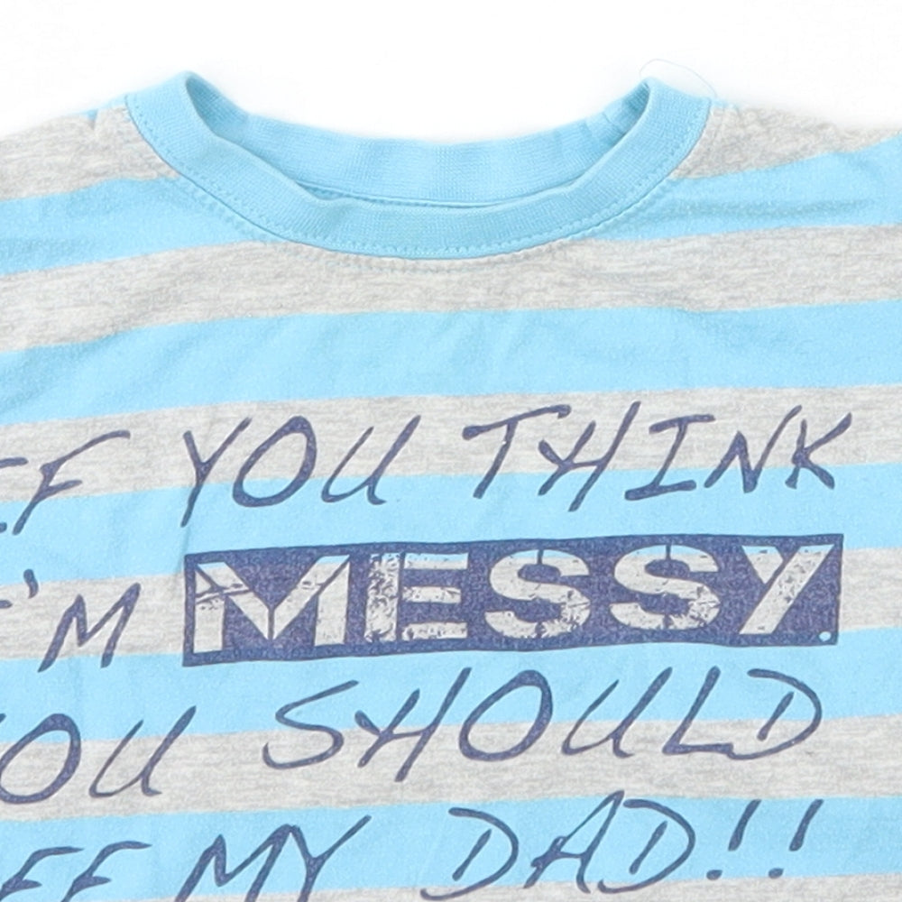 Matalan Boys Blue Striped Cotton Basic T-Shirt Size 9-12 Months Crew Neck Pullover - Dad Daddy