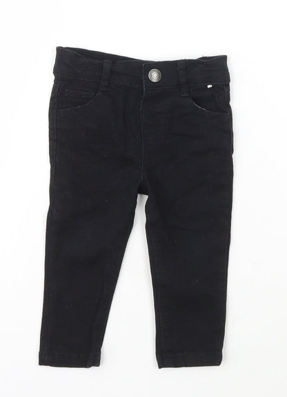 Denim & Co. Girls Black  Cotton Jogger Jeans Size 6-9 Months  Snap