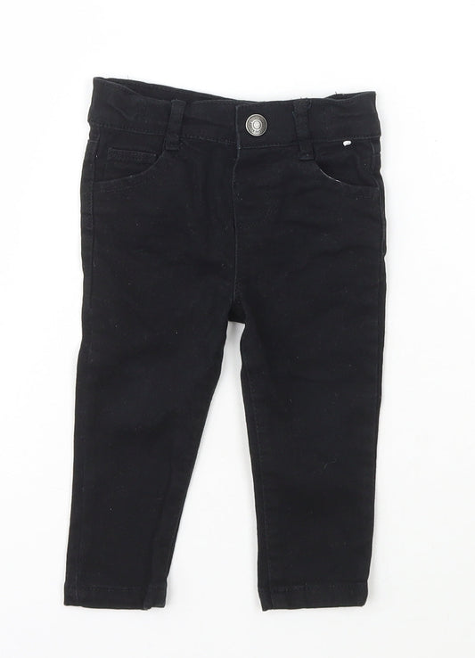Denim & Co. Girls Black  Cotton Jogger Jeans Size 6-9 Months  Snap