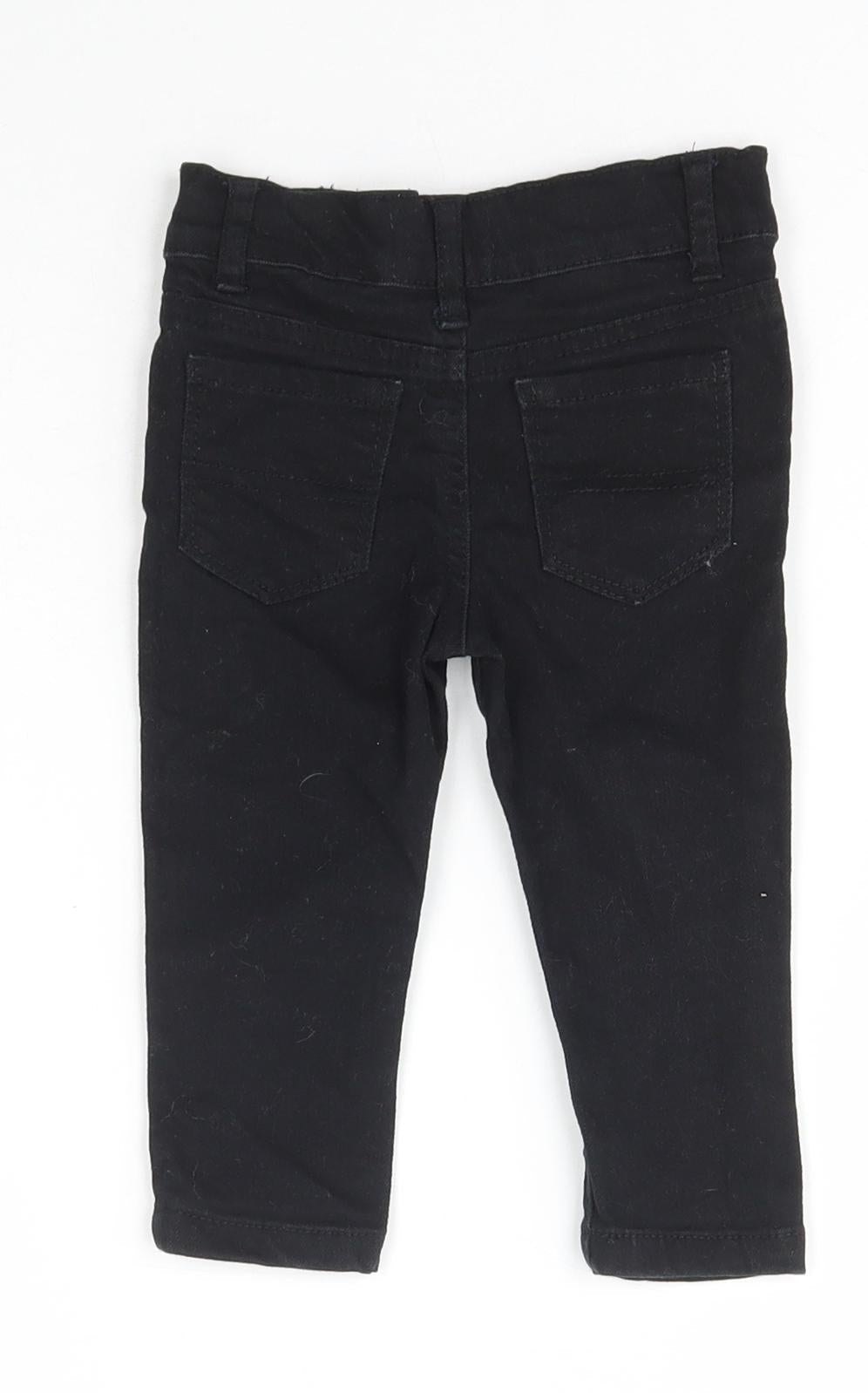Denim & Co. Girls Black  Cotton Jogger Jeans Size 6-9 Months  Snap