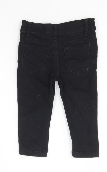 Denim & Co. Girls Black  Cotton Jogger Jeans Size 6-9 Months  Snap