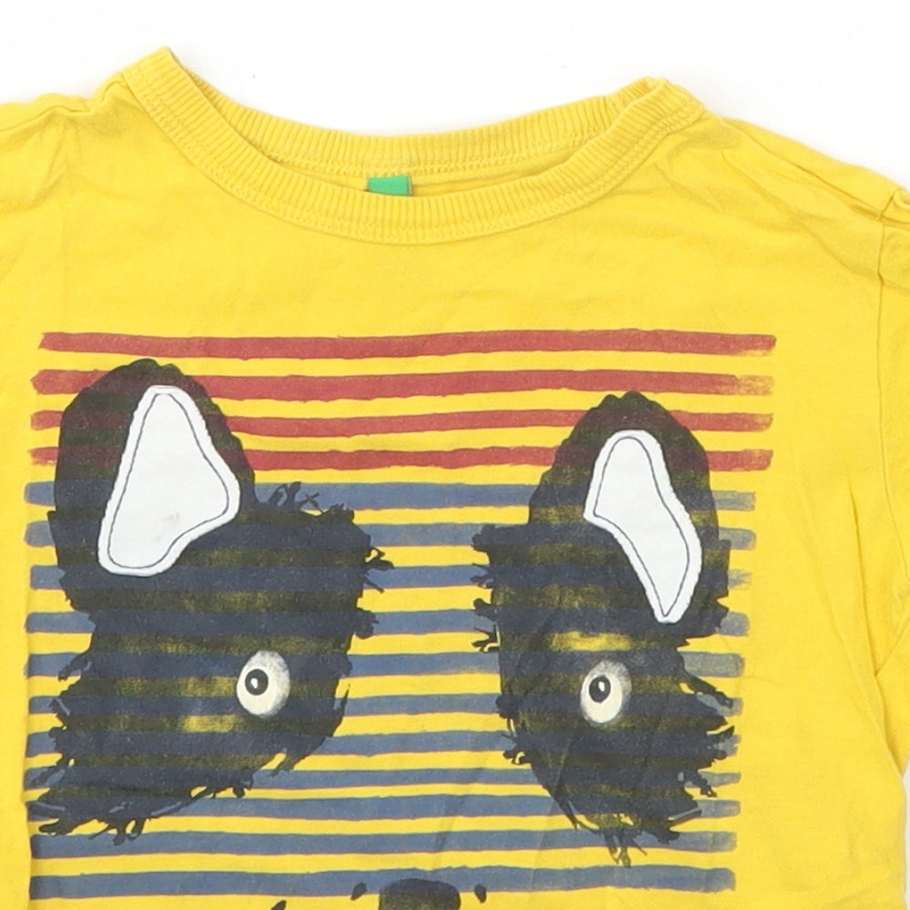 United Colors of Benetton Girls Yellow  Cotton Basic T-Shirt Size 2 Years Crew Neck Pullover