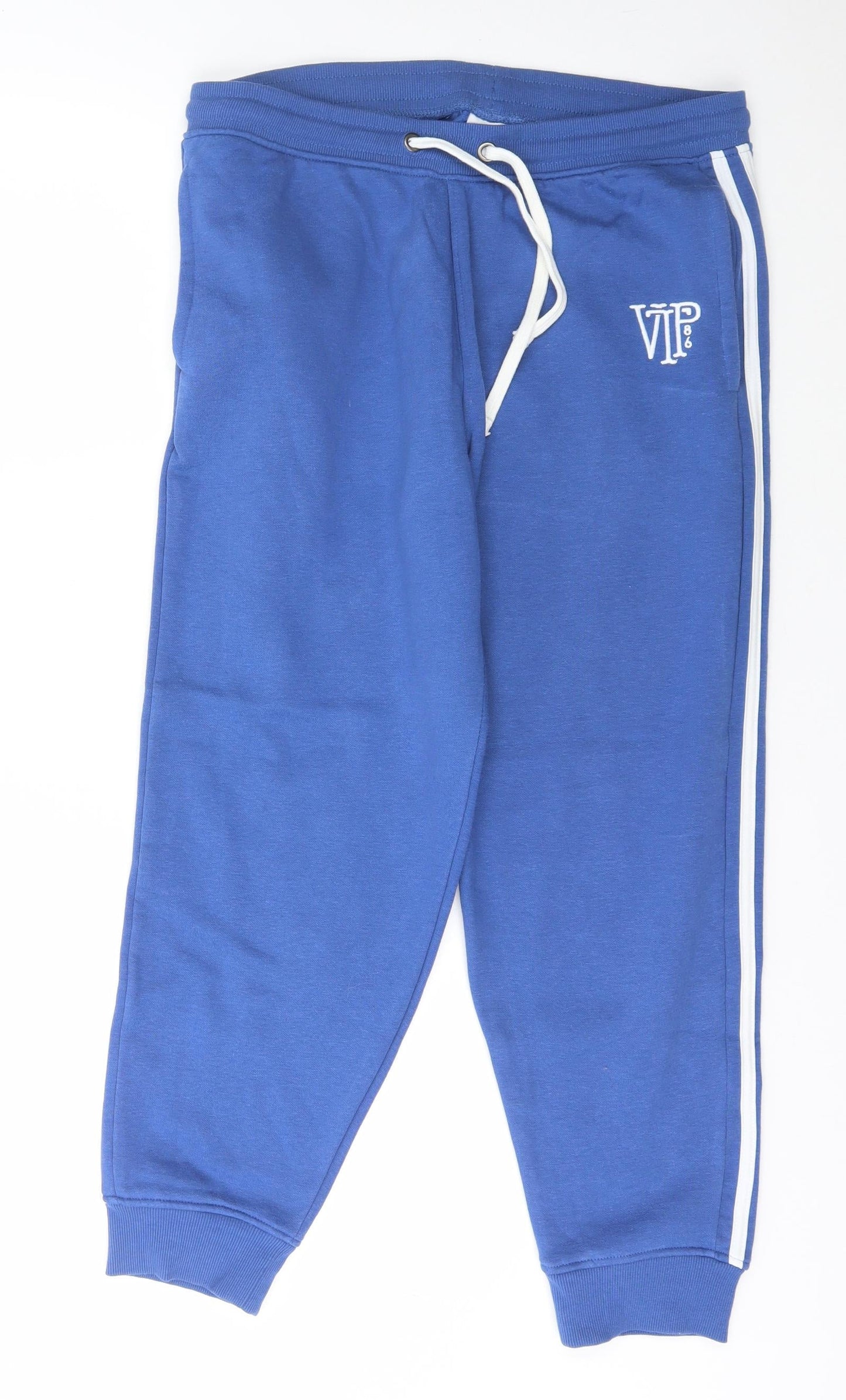 Varsity Team Players Mens Blue Striped Cotton Jogger Trousers Size L L25 in Regular Drawstring