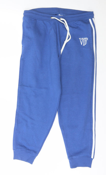 Varsity Team Players Mens Blue Striped Cotton Jogger Trousers Size L L25 in Regular Drawstring