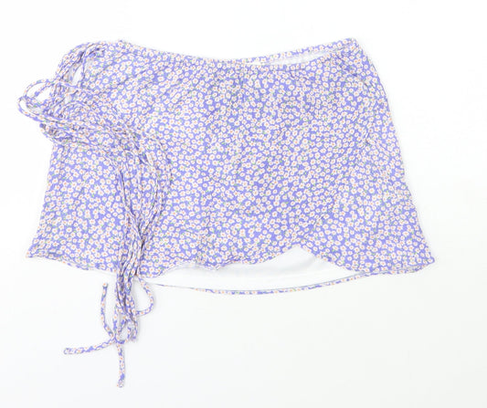 Pull&Bear Womens Purple Floral Polyester Wrap Skirt Size XS   Magnetic