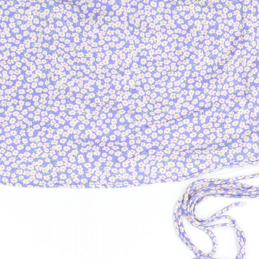 Pull&Bear Womens Purple Floral Polyester Wrap Skirt Size XS   Magnetic