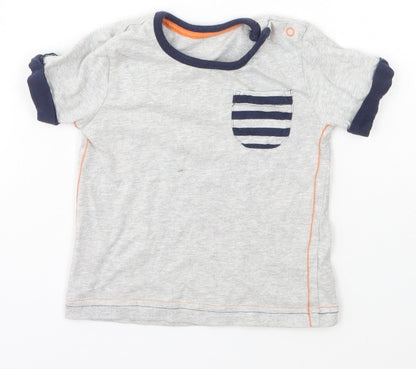 George Boys Grey  Cotton Basic T-Shirt Size 12 Months Crew Neck Snap