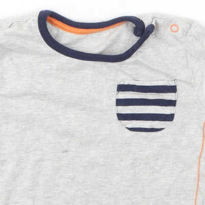 George Boys Grey  Cotton Basic T-Shirt Size 12 Months Crew Neck Snap