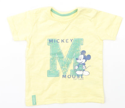 George Boys Yellow  Cotton Basic T-Shirt Size 12 Months Crew Neck Snap - Mickey Mouse Disney