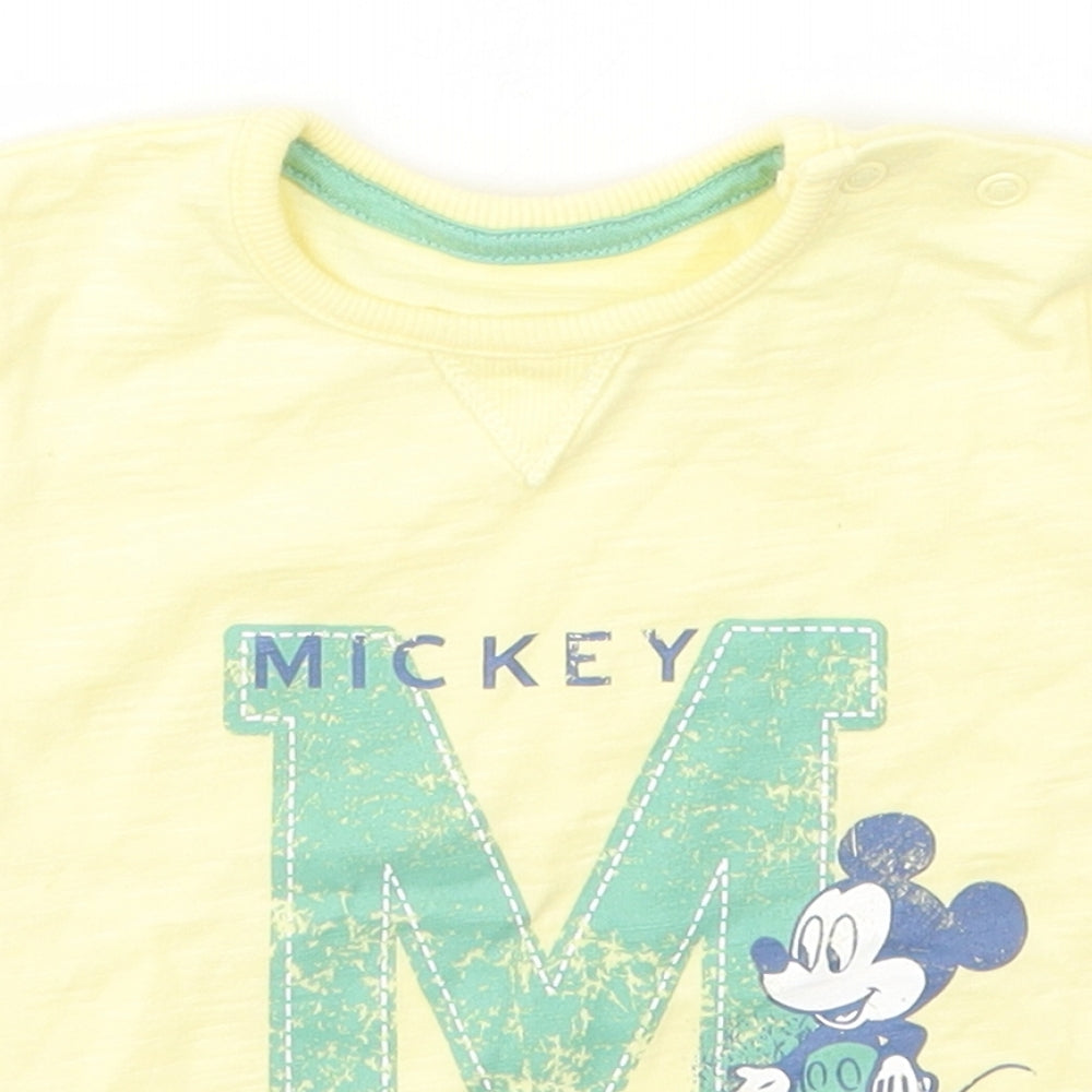 George Boys Yellow  Cotton Basic T-Shirt Size 12 Months Crew Neck Snap - Mickey Mouse Disney