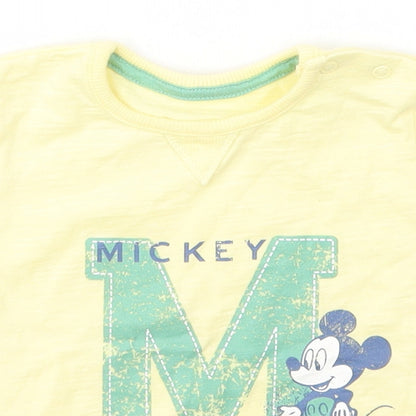 George Boys Yellow  Cotton Basic T-Shirt Size 12 Months Crew Neck Snap - Mickey Mouse Disney