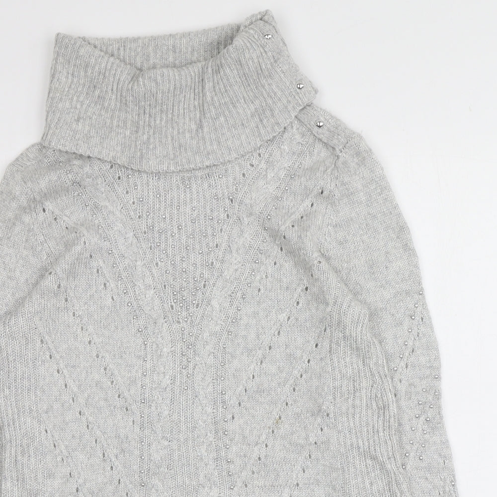 White House Black Market Womens Grey Roll Neck  Nylon Pullover Jumper Size S