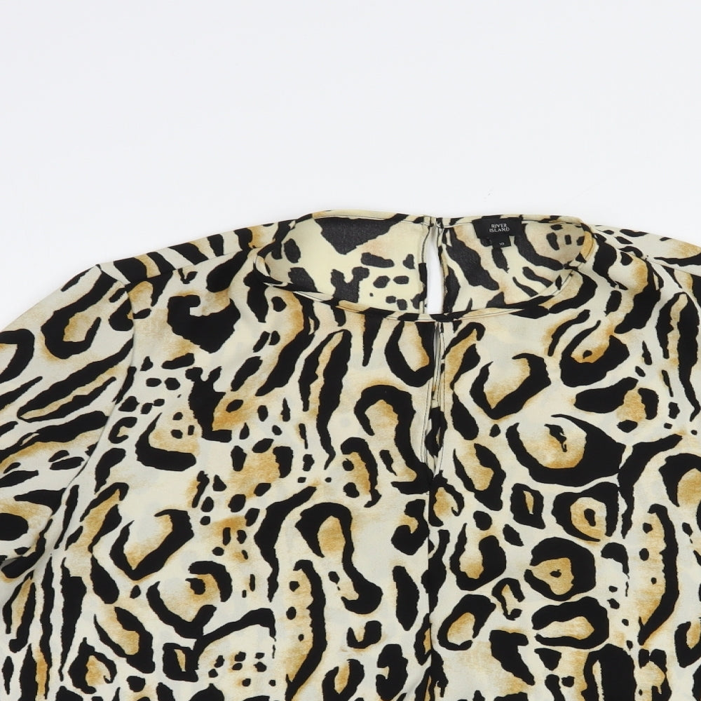 River Island Womens Beige Animal Print Polyester Basic Blouse Size 10 Round Neck
