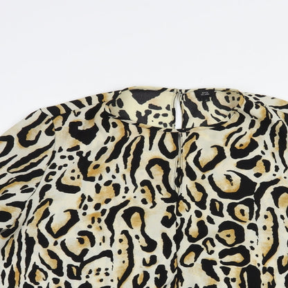 River Island Womens Beige Animal Print Polyester Basic Blouse Size 10 Round Neck