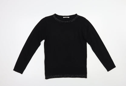 Anna Rose Womens Black Boat Neck  Acrylic Pullover Jumper Size S