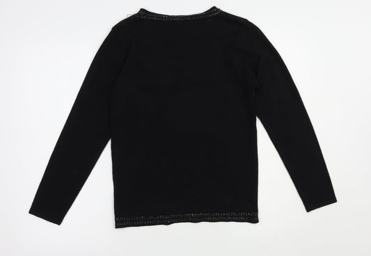 Anna Rose Womens Black Boat Neck  Acrylic Pullover Jumper Size S
