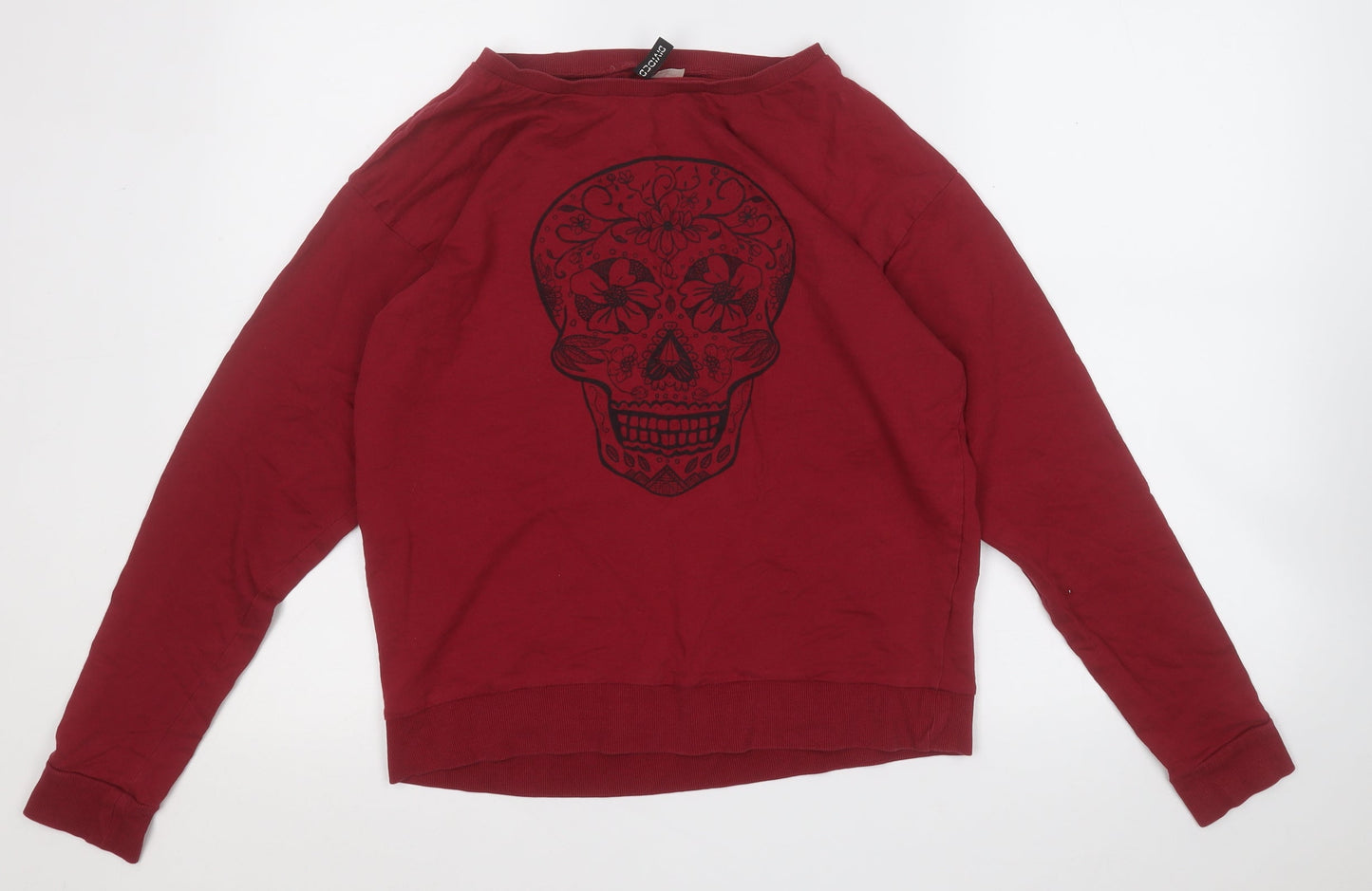 Preworn Womens Purple  Cotton Pullover Sweatshirt Size M   - Skull Flower
