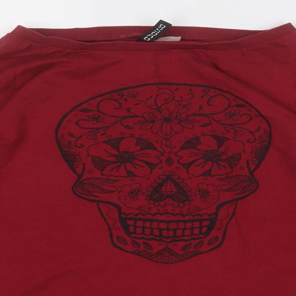 Preworn Womens Purple  Cotton Pullover Sweatshirt Size M   - Skull Flower