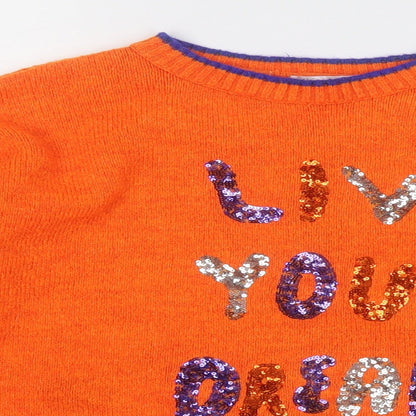 M&Co Girls Orange Round Neck  Acrylic Pullover Jumper Size 9-10 Years   - Live Your Dream,