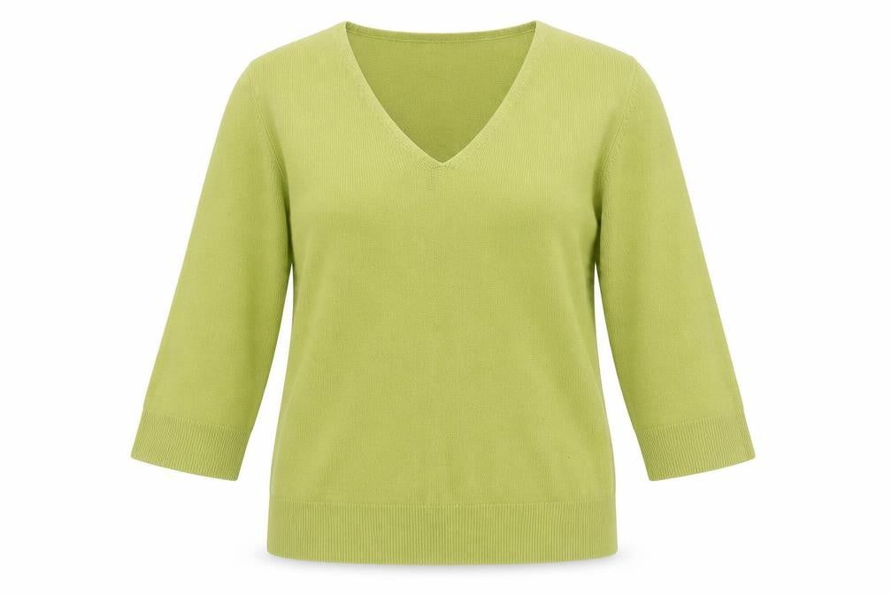 Essence Womens Green V-Neck  Acrylic Pullover Jumper Size 16