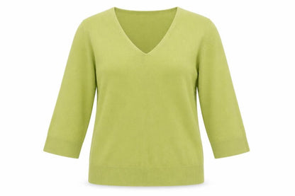 Essence Womens Green V-Neck  Acrylic Pullover Jumper Size 16