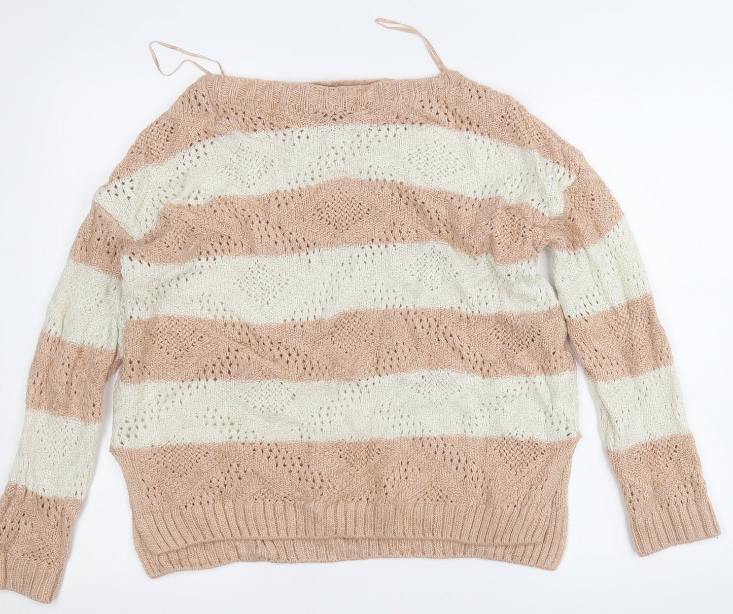 George Womens Beige Round Neck Striped Wool Pullover Jumper Size 12