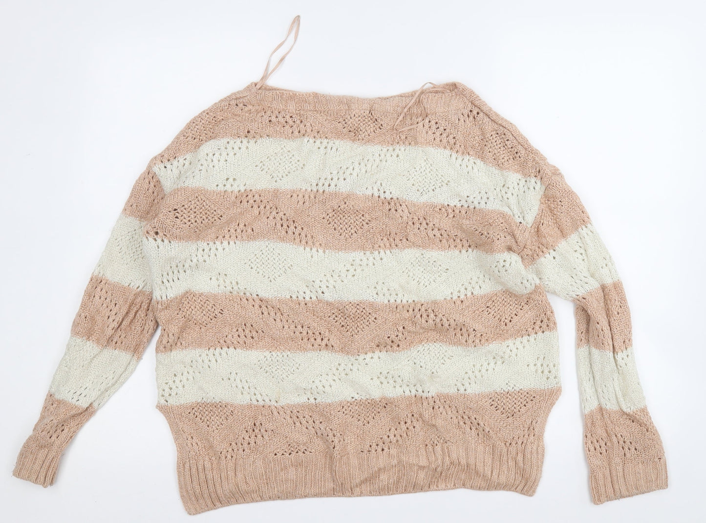 George Womens Beige Round Neck Striped Wool Pullover Jumper Size 12