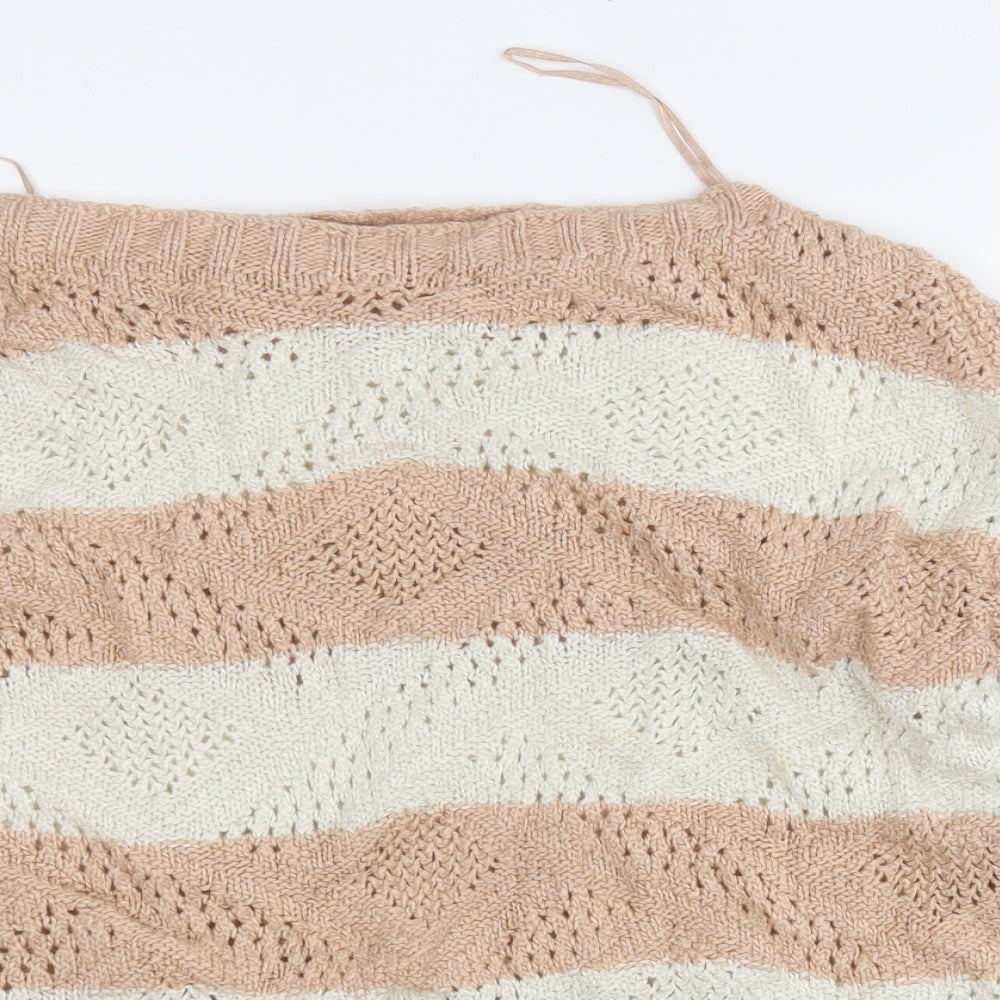 George Womens Beige Round Neck Striped Wool Pullover Jumper Size 12